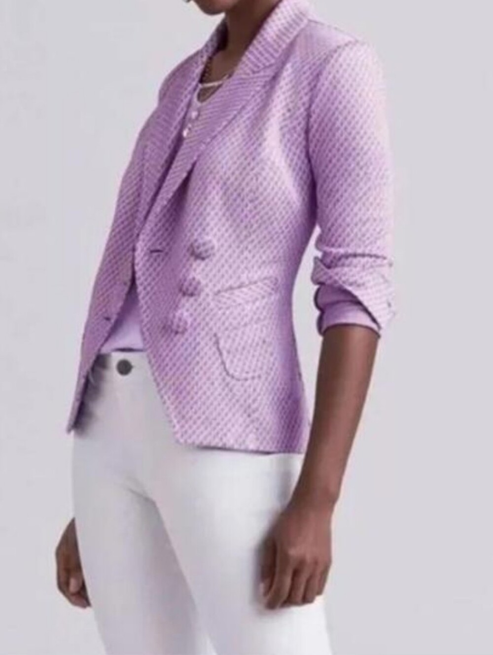 CABI Purple Printed 5847 Maverick Imperial Sugar Plum Off-Center Button Blazer